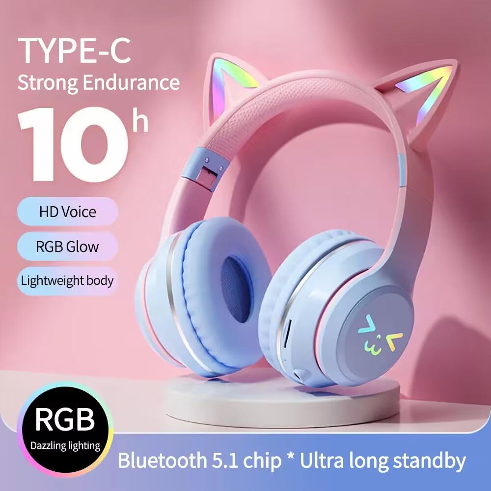 Gaming Headset Rgb - RGB earphone berkilau nirkabel 5.3, headphone