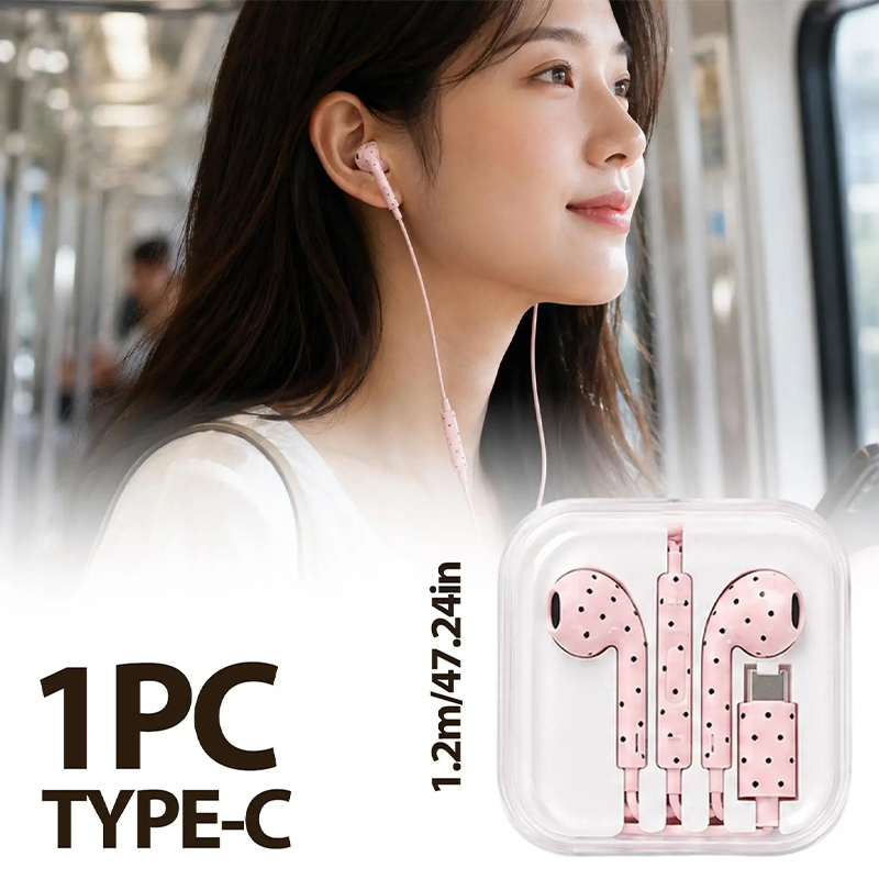 Earphone Tipe C Polka-dot Bint - Wired Earphone Mic ulasan dan harga