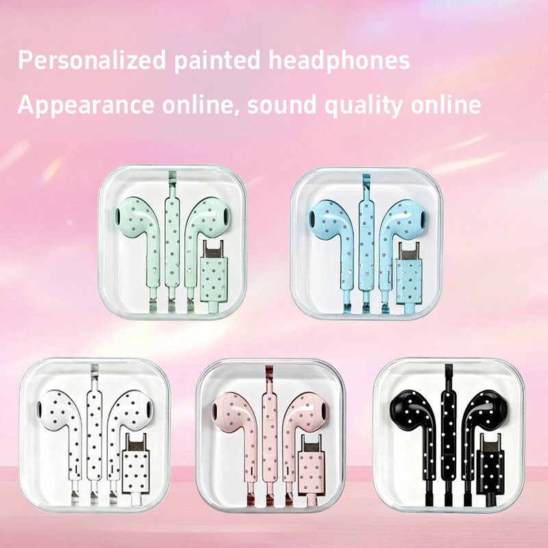 Earphone Tipe C Polka-dot Bint - Wired Earphone Mic ulasan dan harga